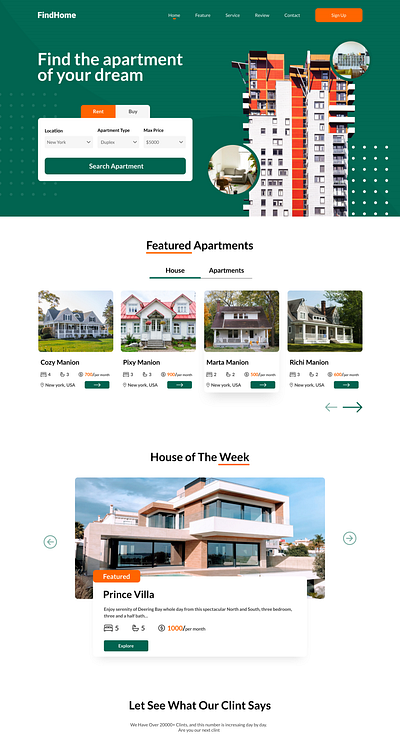 Findhome Landing - Featured Apartments design landing page ui web design website