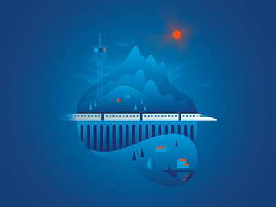 Train & Technology buildings gradient graphic illustraion landscape railway train vector