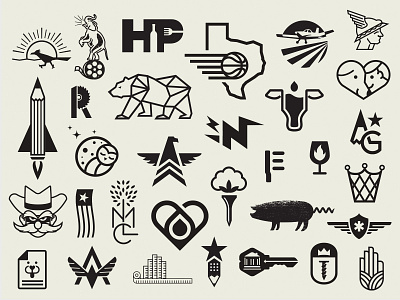 Logo Icons basketball bear branding cow elephant flag heart icons logo logo design logos plane rocket texas texture typography