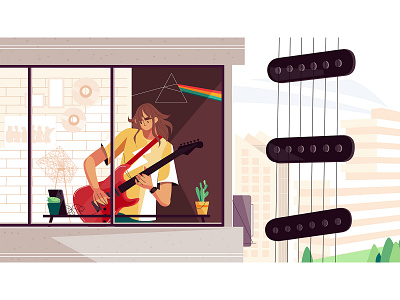 Playing guitar in David Gilmor 's dream 2d character 2d illustration branding designer flatdesign guitar guitar player illustration illustrator pink floyd vector