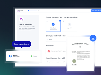 Brainbase File - The Modern Way to File clean design intellectual property licensing progress bar quiz tabs trademark ui