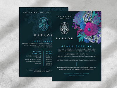 Collateral Design for Parlor brand design brand identity branding business card denverdesign design event flyer geometric design icon illustration logo stickers windows