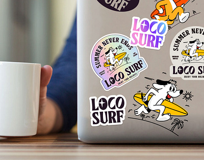 Surf Shop Branding Design - Stickers brand branding gradient identity illustration logo sticker surf surfing typography