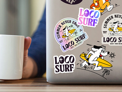 Surf Shop Branding Design - Stickers brand branding gradient identity illustration logo sticker surf surfing typography