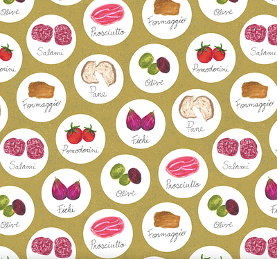 charcuterie pattern food hand drawn illustration pattern surface pattern design