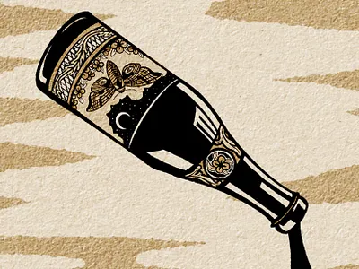 Night Pours bottle drawing illustration moth pour