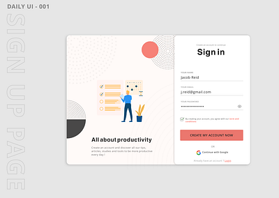 DAILY UI 001 - Sign Up Page dailyui dailyui 001 dailyuichallenge illustrations interface red ui uidesign uiux