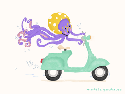 Learning driver animal illustration art digitalart digitalillustration illustration octopus vespa