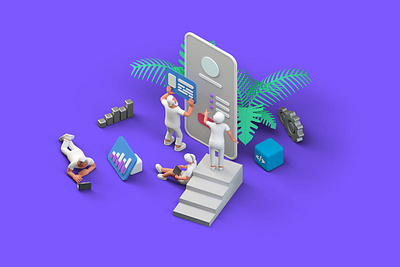 Ui Ux Design Team Mobile Application Isometric 3D 3d animation 3d art 3d character 3d illustration agency app application concept conceptual flat illustration page ui ui ux ui design uidesign uiux ux vector web