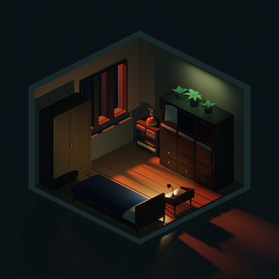 Bedroom Sunset 3d 3dart design dribbble illustration