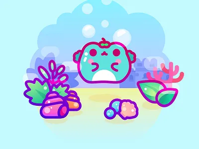 Kero swimming in the ocean animal character cute design frog icon illustration illustrator kawaii ocean vector