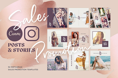 Boho Sales Promo Instagram Templates Canva - customizable editab branding canva canva template instagram post instagram stories instagram template social media design social media pack social media post social media templates