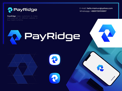 PayRidge - Abstract Crypto Currency Logo abstract blockchain brand branding creative crypto ecomerce gradiant graphic design icon identity logo logo design modern nft payment symbol tech technology