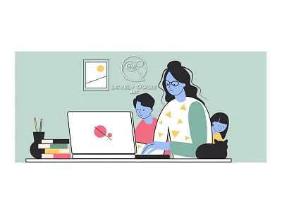 Comp Mom flat design flat illustration flat vector illustration 2021 illustration trend illustrator line art illustration line art logo lineart logo design modern design modern logo modern logo design mon working on a computer mother working owl logo trendy design vector art vector illustration vector illustration flat design