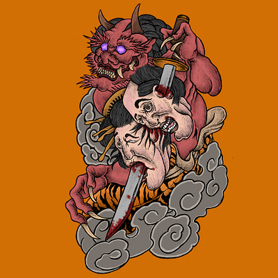 Japanese Monster artwork branding design illustration logo tshirt tshirtart