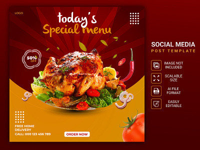 Delicious food social media post template. banner delicious design food marketing media poster promotion restaurant sale social social media vector