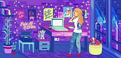 It was all a dream... author character character design colors desk dog doggo enviroment purple record player room writing