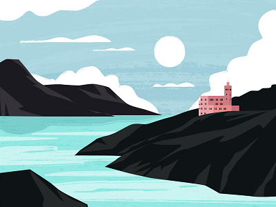 Island illustration island landscape mountain sea