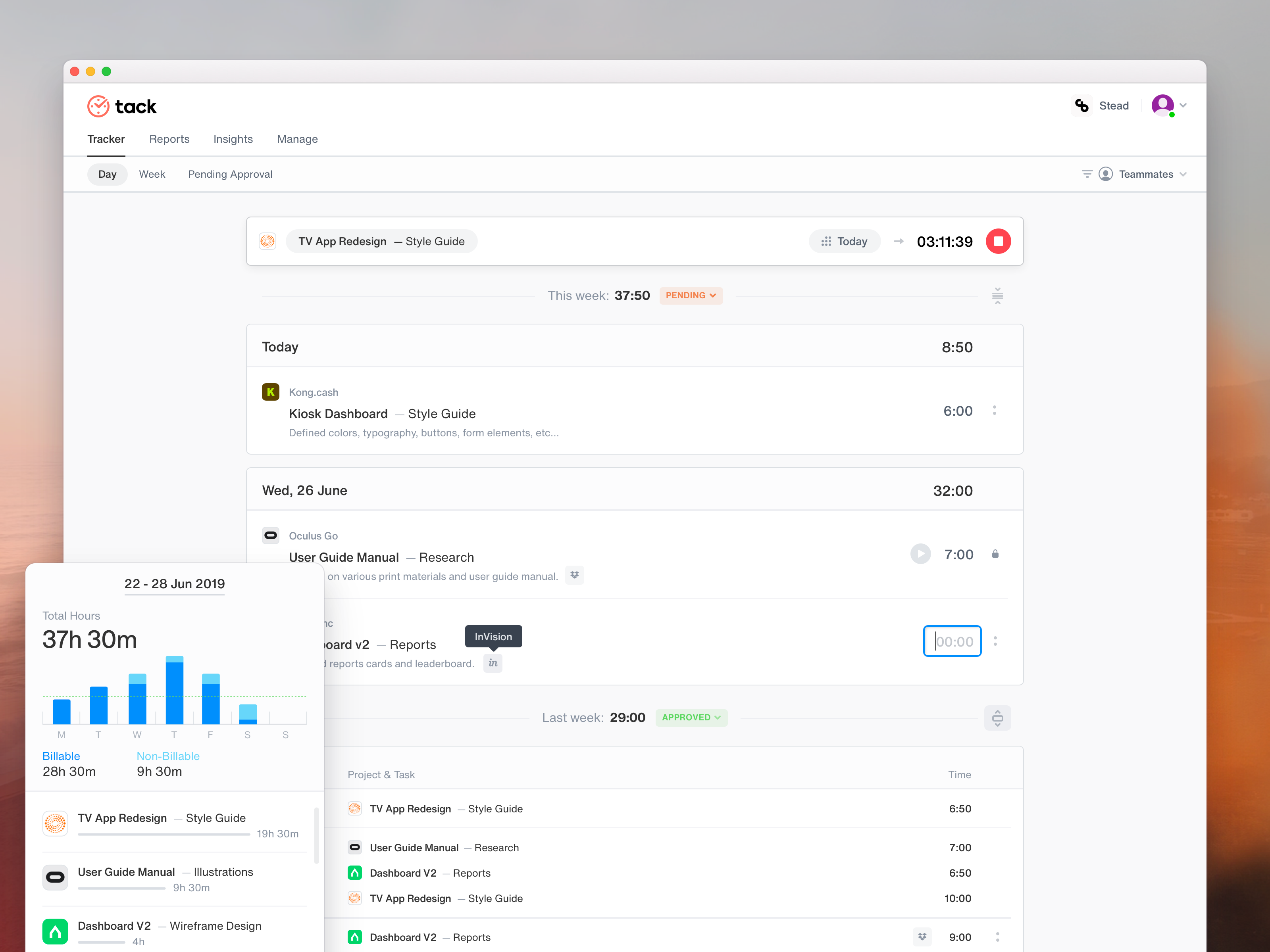Example of Tack: Daily Tracker