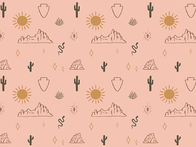 Boho Southwest Seamless Pattern 02 arrows boho cactus desert digital art illustration mountains pattern design seamless pattern set snakes southwest sun vector art vector icons vector illustration