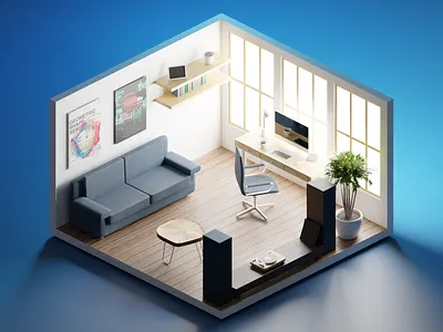 Home office blender blender3d cycles office polygon runway render
