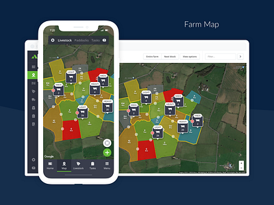 Marketing Mockups agriwebb agtech browser desktop farming filters graphs map mobile pins profile reports sketch summary templates