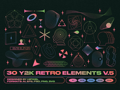 Y2K Retro Elements V.5 abstract cyberpunk futuristic gradient head hud icon logo mental mentalist minimal modern design psycho retro shape wireframe y2k