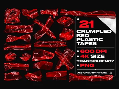 Crumpled red plastic tapes alpha crumpled deform glue grunge layout overlay plastic png ribbon tape texture torn transparent washi