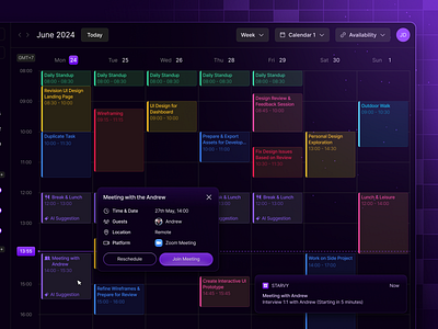 Starvy - AI SaaS Dashboard agenda ai appointment assistant business calendar dark dashboard gradient landingpage management meeting plan purple saas schedule ui ux website work