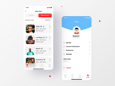 Find Room & Roommate App design find roommates flat booking interface ios app iphone app minimal mobile ui modern roommates rooms ui ui design user experience user interface ux ux design