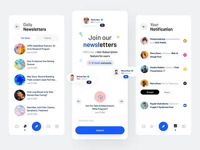 Newsletters Mobile App design - Light app application design mobile news newsletter newsletters notification profile status ui user ux