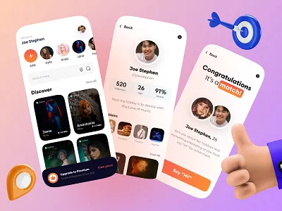 Online Matchmaking Mobile Application UI app design app interaction creative dating datingapp design mobile application online dating ui ui design uiux ux ux design