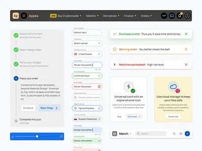 Figma UI kit – Material X design system android app cards components dashboard design design system desktop figma inputs material mobile templates ui ui kit web widgets