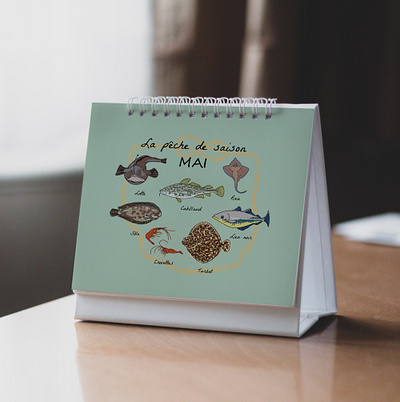 Seasonal fish calendar branding design illustration vector