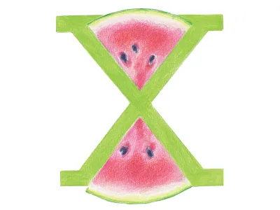 X is for Xigua alphabet colored pencils fruit letter hand drawn handlettering illustration typography typography art watermelon xigua
