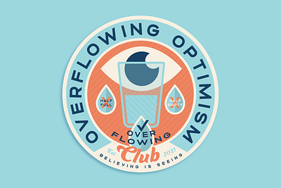 Overflowing Optimism Club Badge badge blue eye glass halffull logo optimism optimistic red water