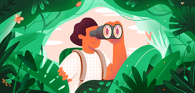 Exploring - Fiverr illustration 2d binocular character exploration explorer fiverr illustration jungle