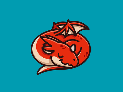 Sleeping Dragon cartoon character comfortable comic creature curled up dragon enjoy geometric happy illustration lazy mascot mythical red relaxing rest sleeping sunday weekend