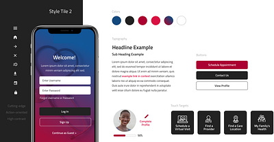 Healthcare Mobile App Style Tile branding clean design designsystem guide healthcare mobile mobileapp style style tiles styletile ui