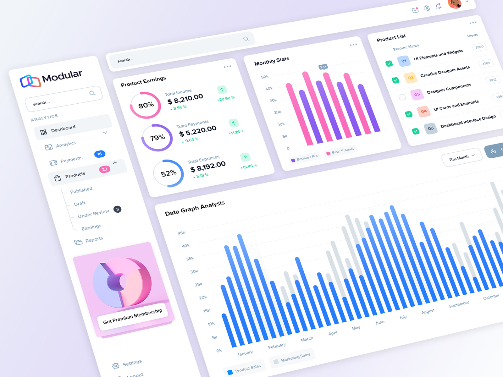 Free - Modular UI Dashboard by KL-Webmedia on Dribbble