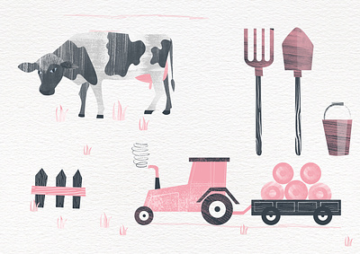Farm life illustration color cow coworking farm farm life fields grass handwork illustrate illustration meadow milk nature paper pencil photoshop sketch spring textures tractor