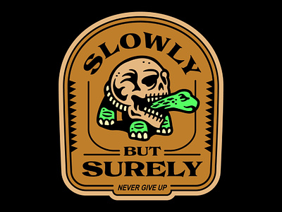 Slowly But Surely badge design doodle drawing illustration logo skull turtle typography vector