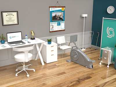 Doctors Office - 3D Branded Mockup 3d 3d art 3d environment 3d mockup 3d model 3d scene bike branding cycling doctor laptop logo medical office poster rehabilitation romtech