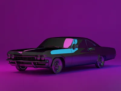 Impala in a purple room 3d abstract app branding car chevy chrome design illustration impala logo motion graphics purple room typography ui ux vector vfx