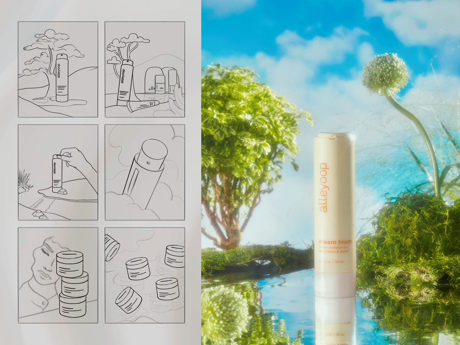 Dream Team | Art Direction art direction beauty branding campaign clouds cream dreamy identity illustration layout lifestyle marketing photography product sketch whimsical