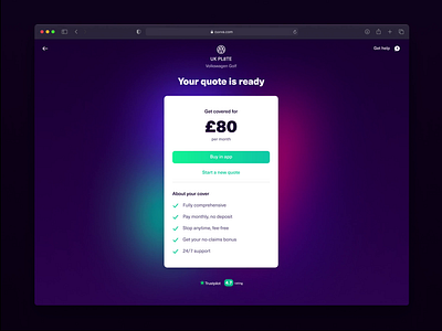 Quote page animation animation dark mode dark ui gradient insurance price pricing page quote ui web