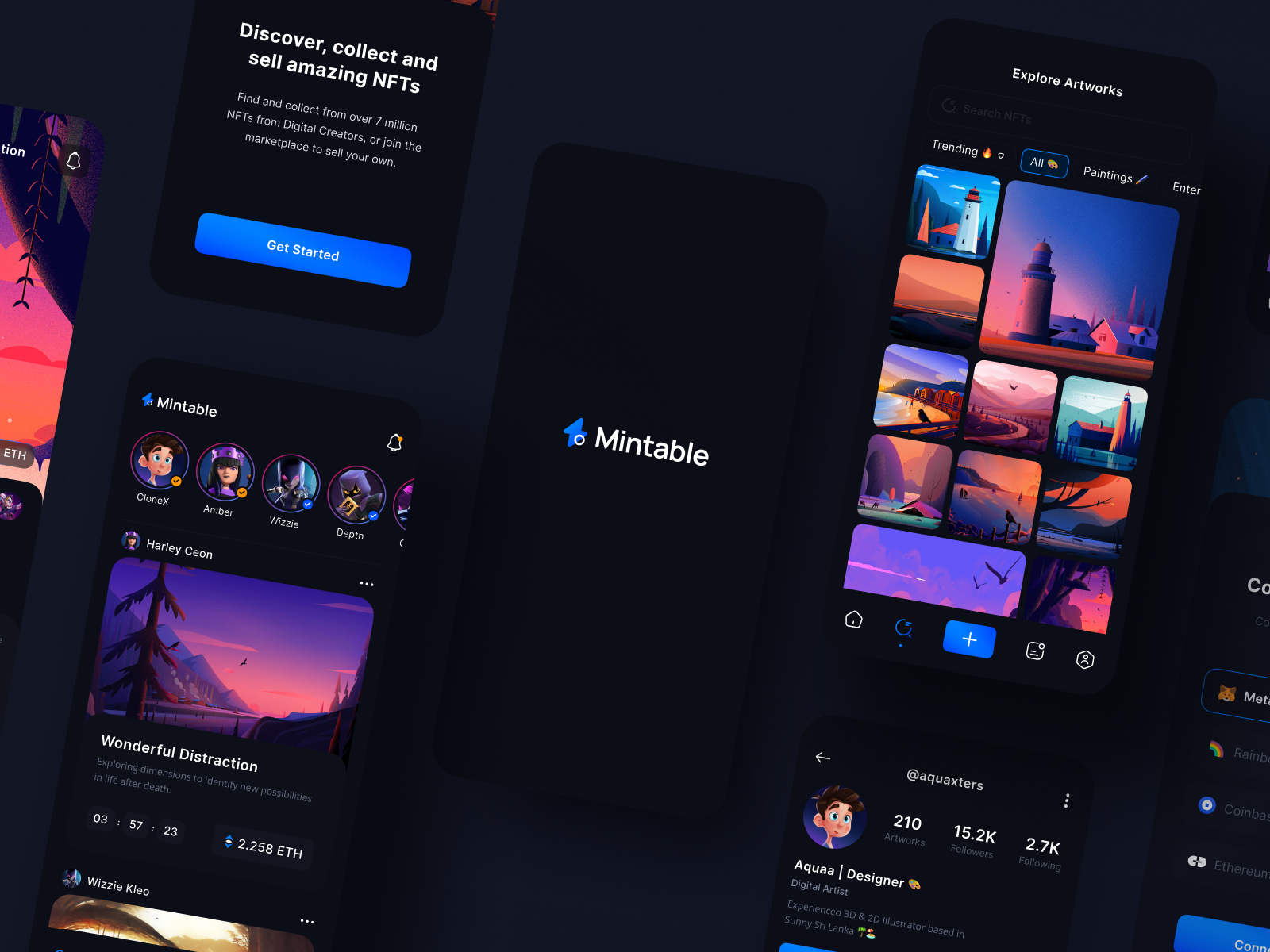 Mintable | NFT Marketplace adobe xd app app design apple design branding colors dark mode design graphic design illustration ios app design mintable nft typography ui ui design ux ux design vector web design
