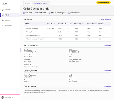 Webshop backend order detail backend design software ui ux webshop