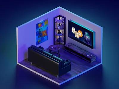 Living Room 3d blender cycle design illustration isometric isometric room living room