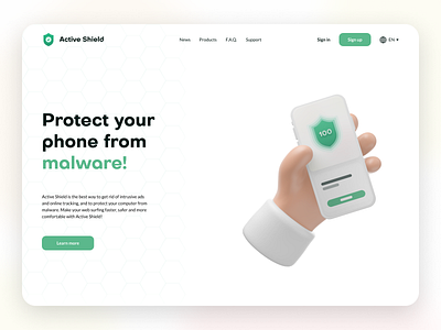 Active Shield 3d 3dhand 3dphone antivirus daily 100 challenge dailyui dailyuichallenge design figma malware minimal protect secure top100 ui uidesign ux uxdesign web webdesign